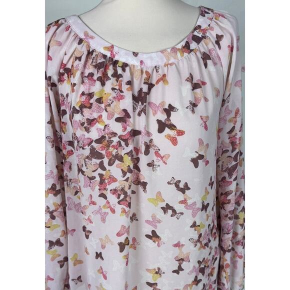 LC Lauren Conrad Small Long Sleeve Blouse Polyetser Butterfly Pirnt - Picture 2 of 8